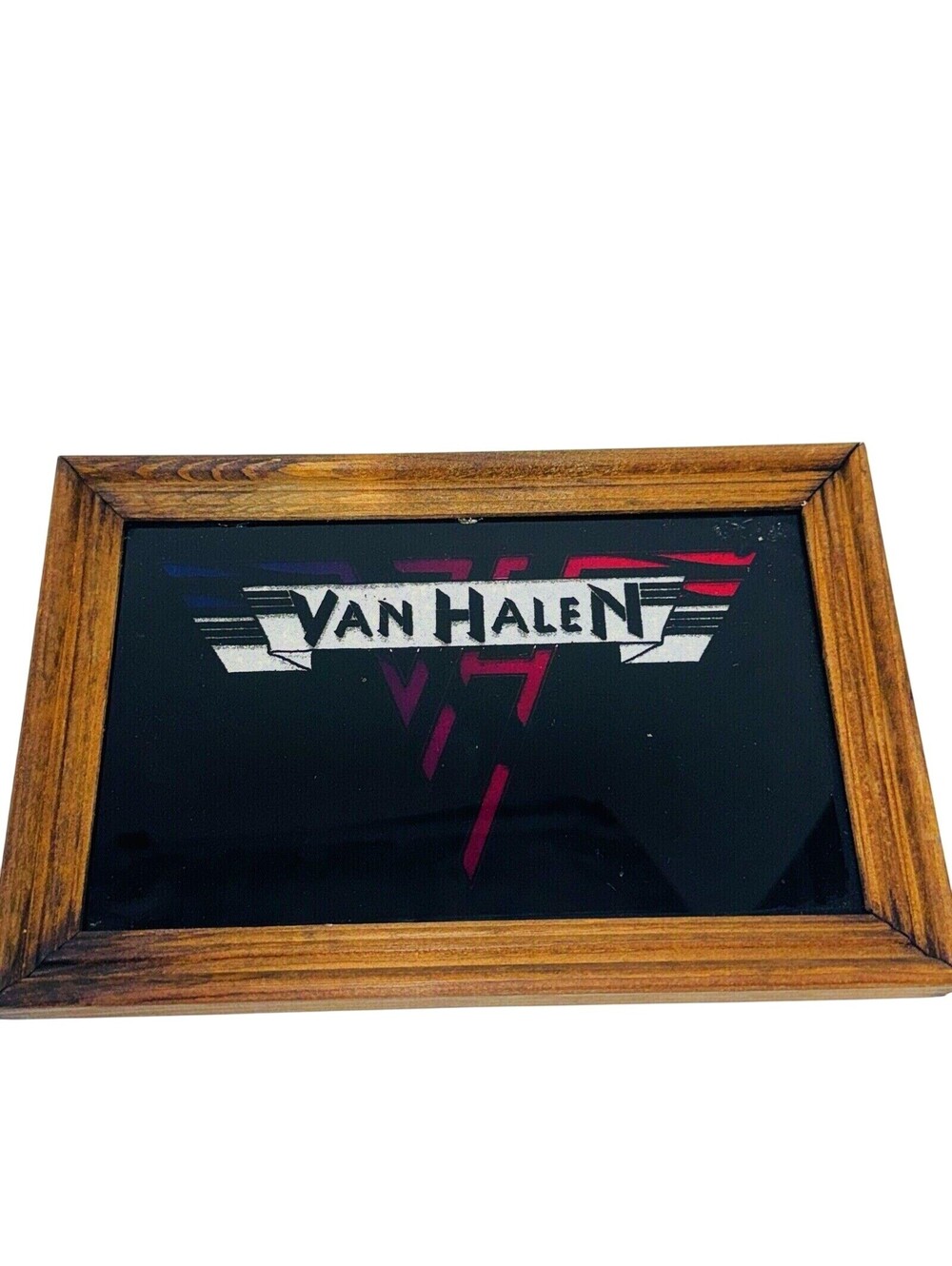 Vintage 70s 80s Van Halen Glass Carnival Game Prize 9" Eddie Framed Foil Art